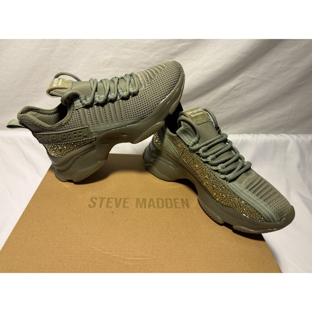 Steve Madden Maxima Sneakers Womens 8.5 Green Rhinestone Platform Chunky Trainer